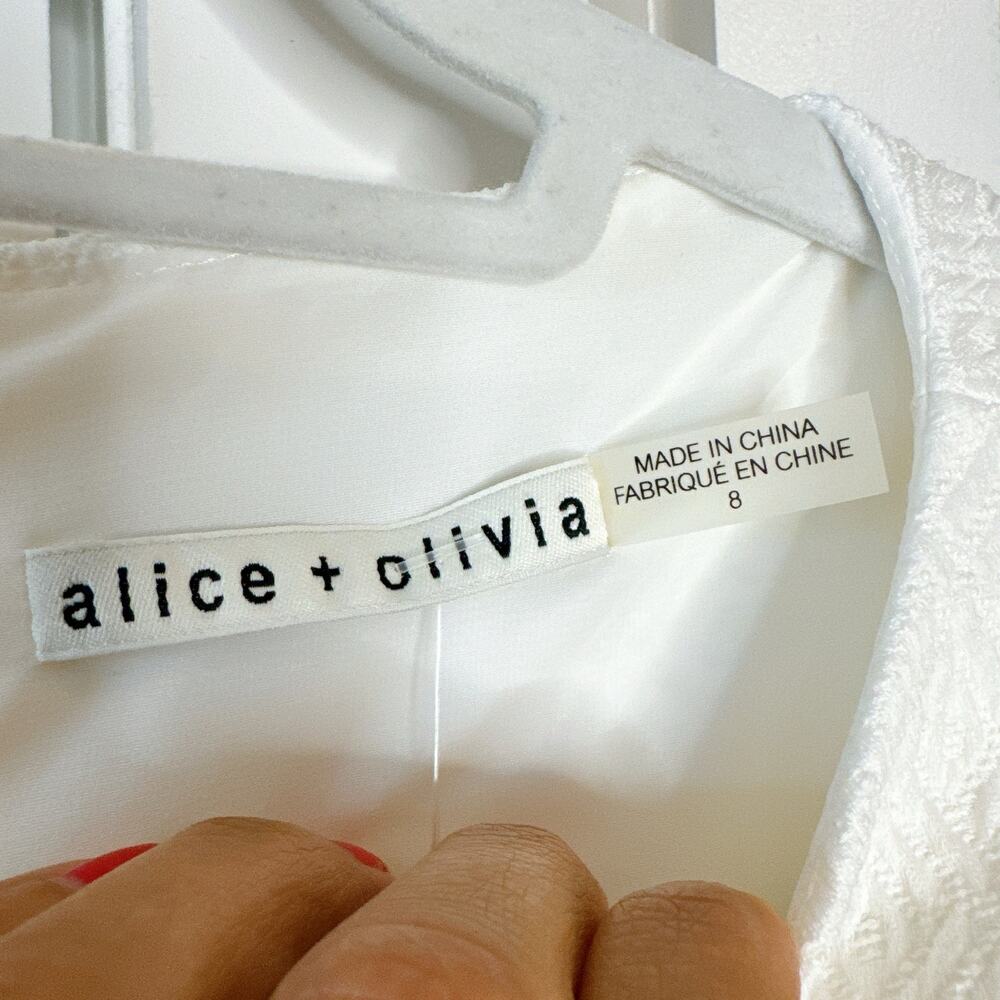 ALICE + OLIVIA Liv Dress White Drop Waist Textured Short Sleeve | 8 - Picture 6 of 11